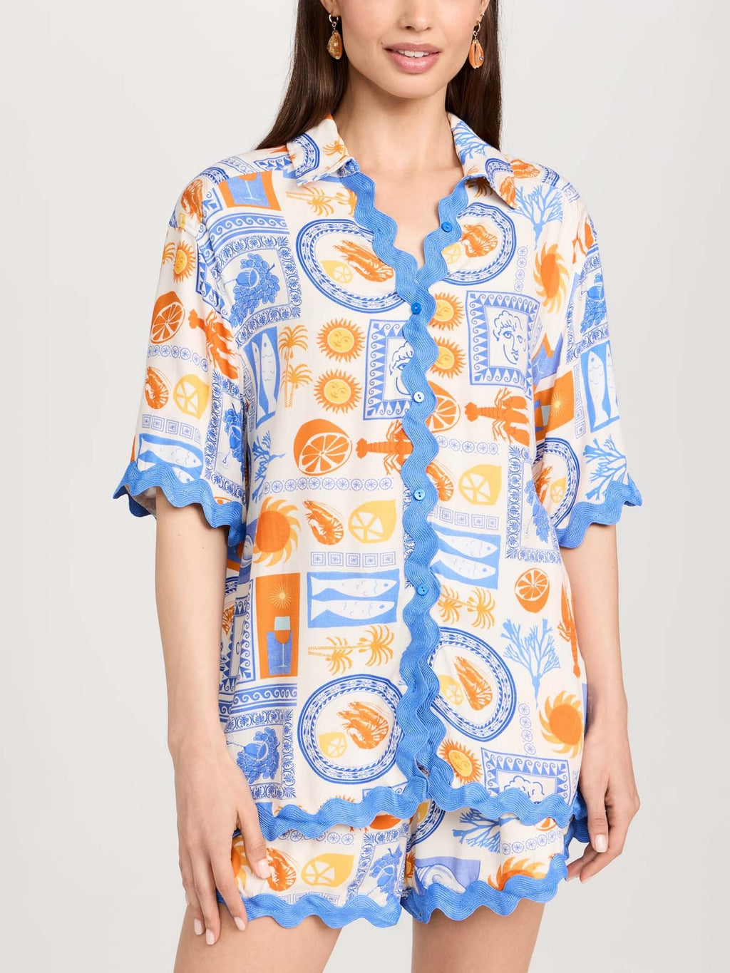 Mediterranean Sun Scalloped Shirt & Shorts Set