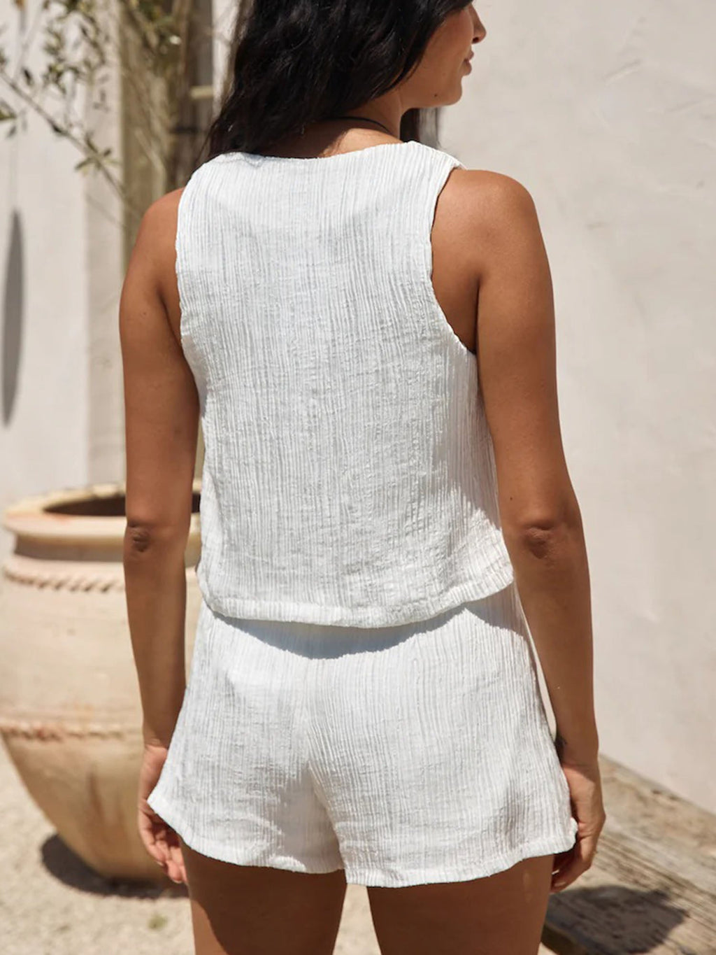 Tie Vest Hot Pants Set Breezy Minimal Duo