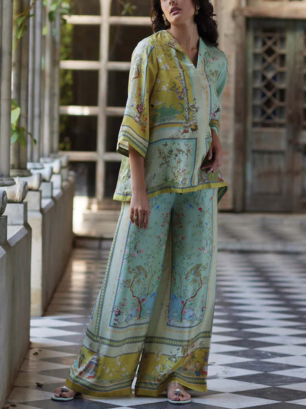 Serene Botanical Wide-Leg Pants