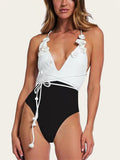 White and Black Floral One-Piece Swimsuit