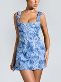 Blue 3D Floral Mini Dress