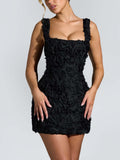 Black 3D Floral Mini Dress