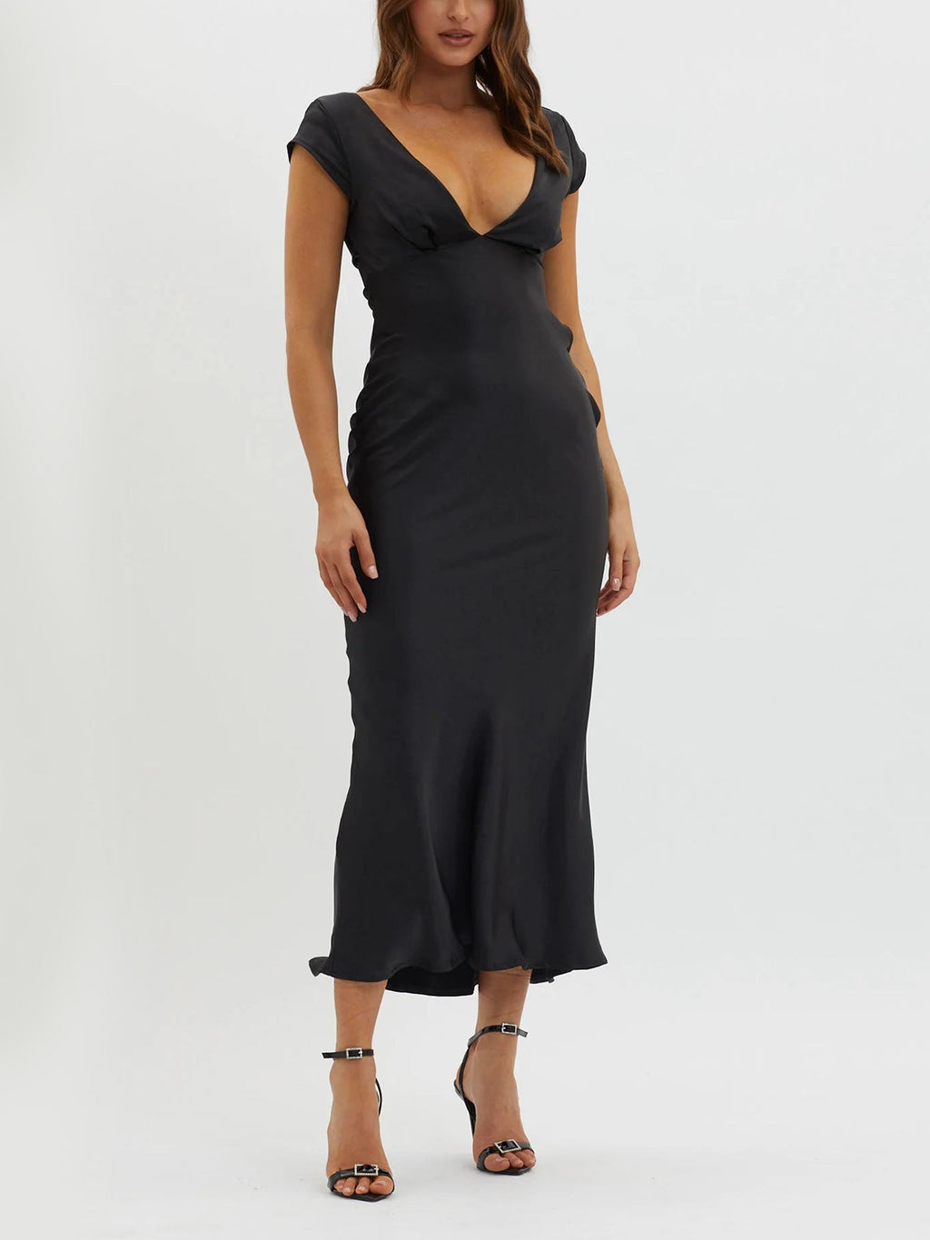 Black Plunge Neck Maxi Dress