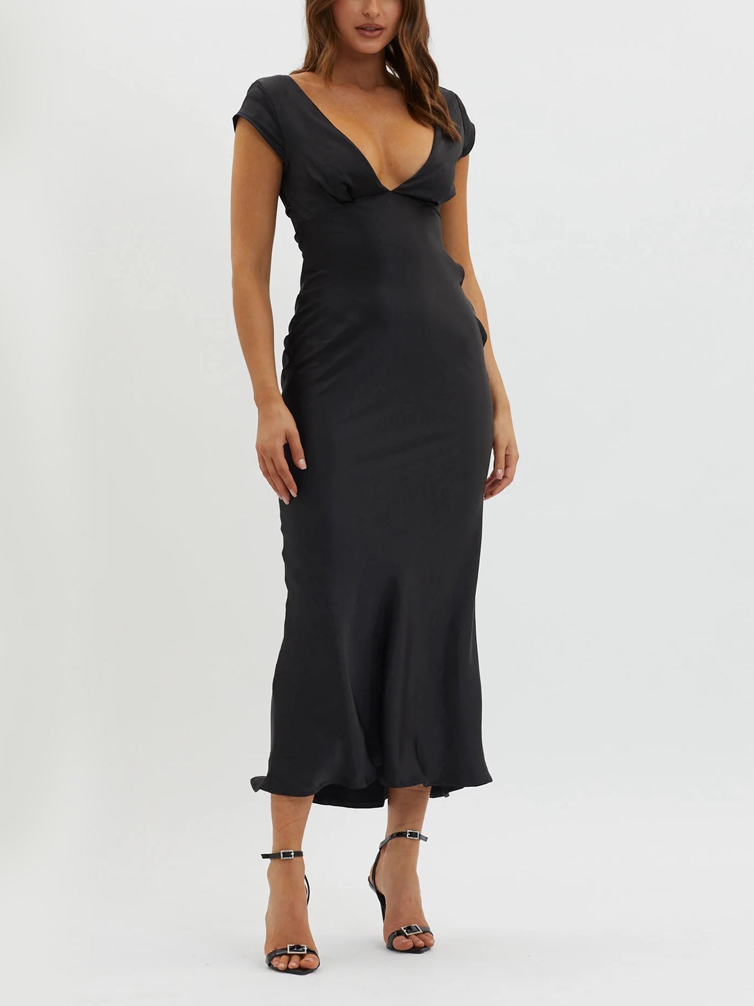 Black Plunge Neck Maxi Dress