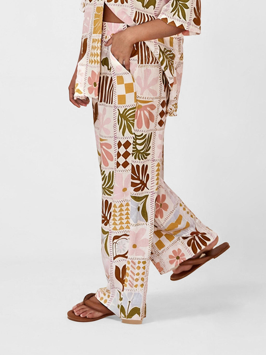 Boho Patchwork Print Wide-Leg Pants