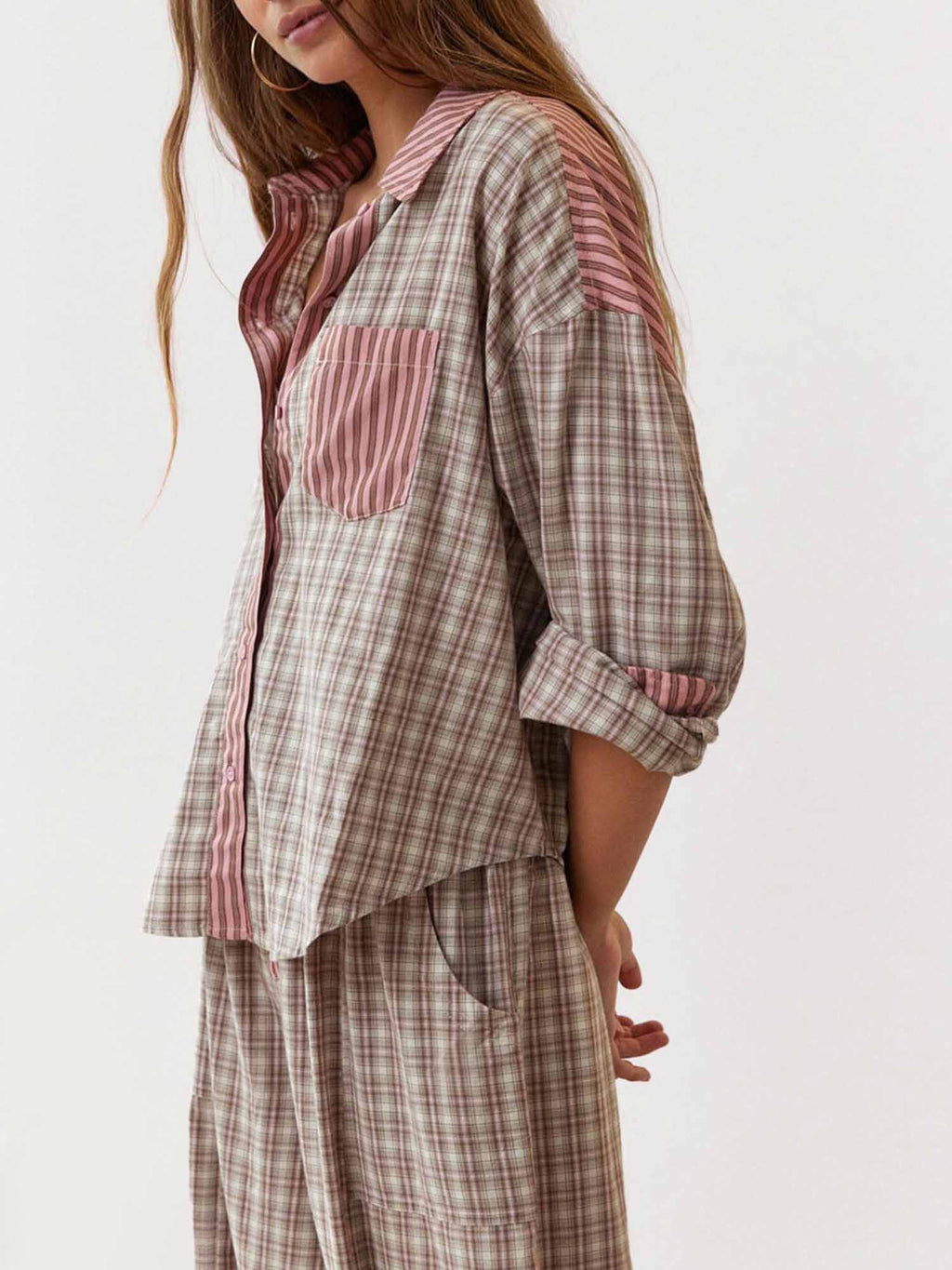 Set Pajama Kotak-kotak dengan Saiz Selesa