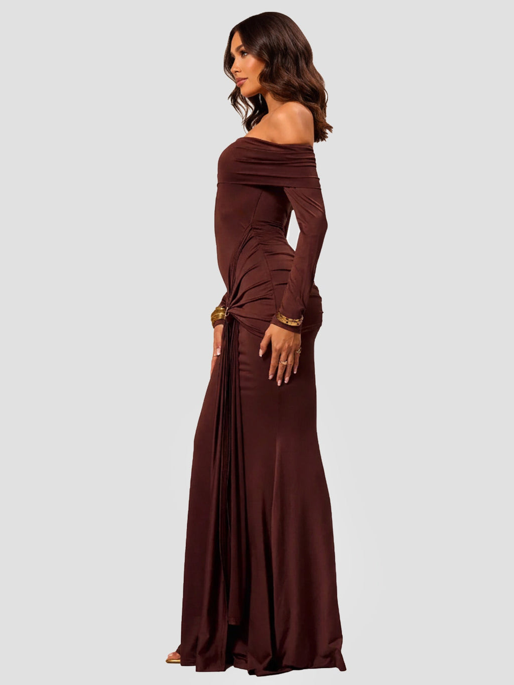 Brown Sleek Maxi Dress Evening Poise