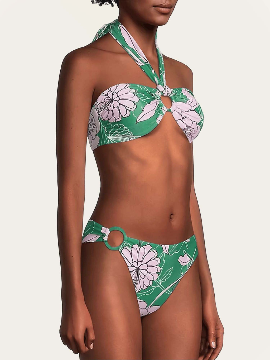 Green Floral Halter Neck Bikini Set