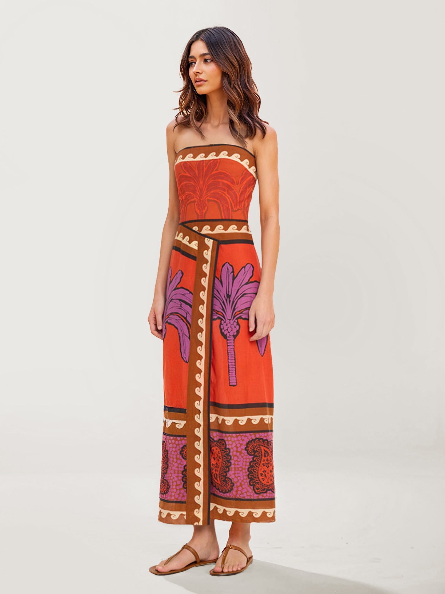 Strapless Bohemian Midi Dress