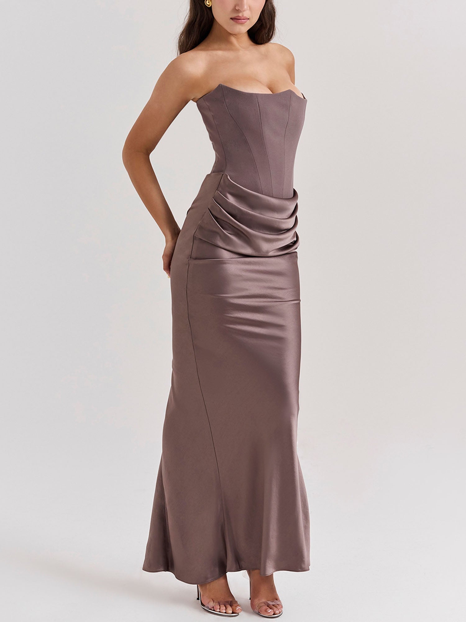 knee length dresses for ladies La Lune Strapless Ruched Bodice Maxi Dress | Lemon | Dresses main image 0