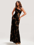 One-Shoulder Floral Embroidered Maxi Dress