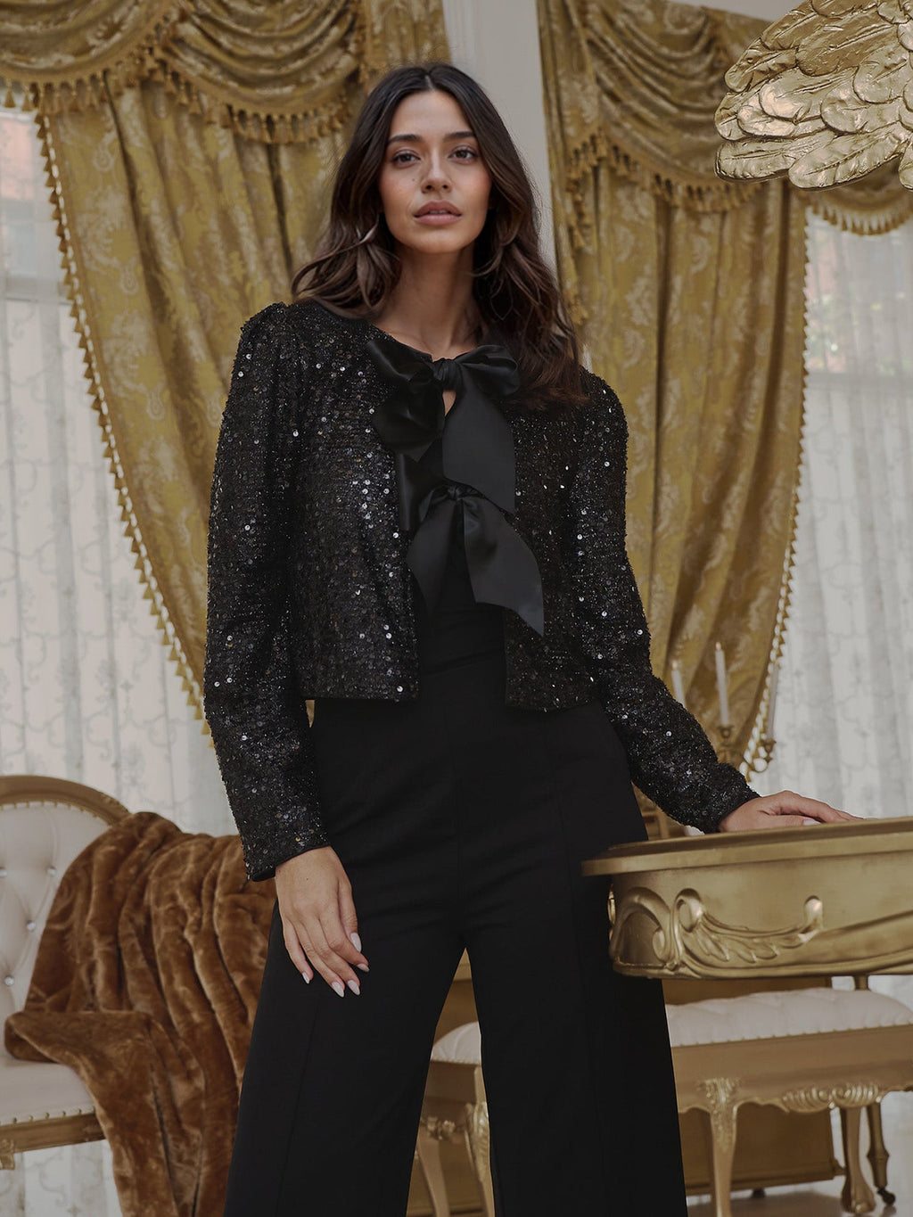 Sequin Bow Detail Top