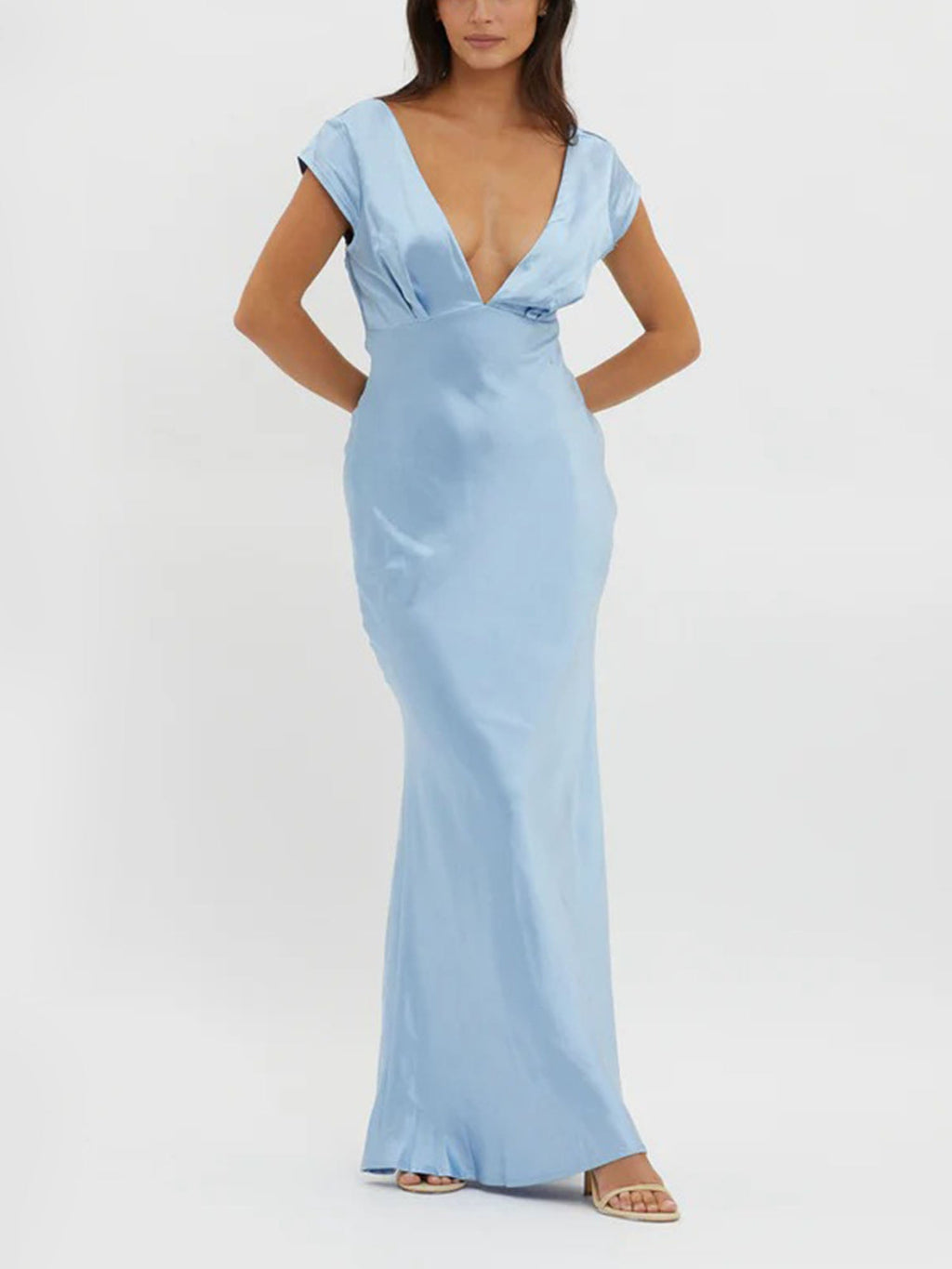 Blue Plunge Neck Maxi Dress