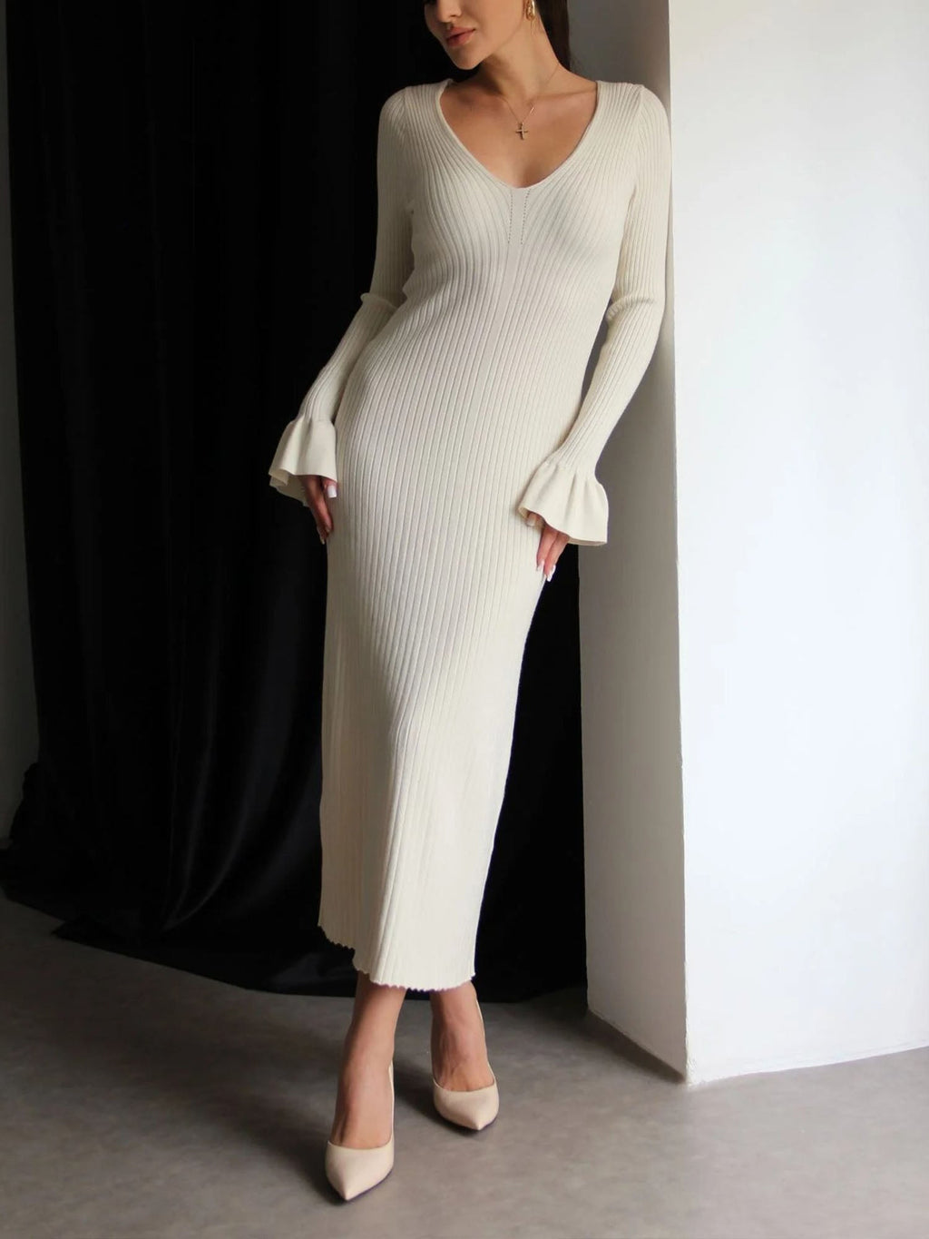 White Ribbed Reverie Maxi Dress