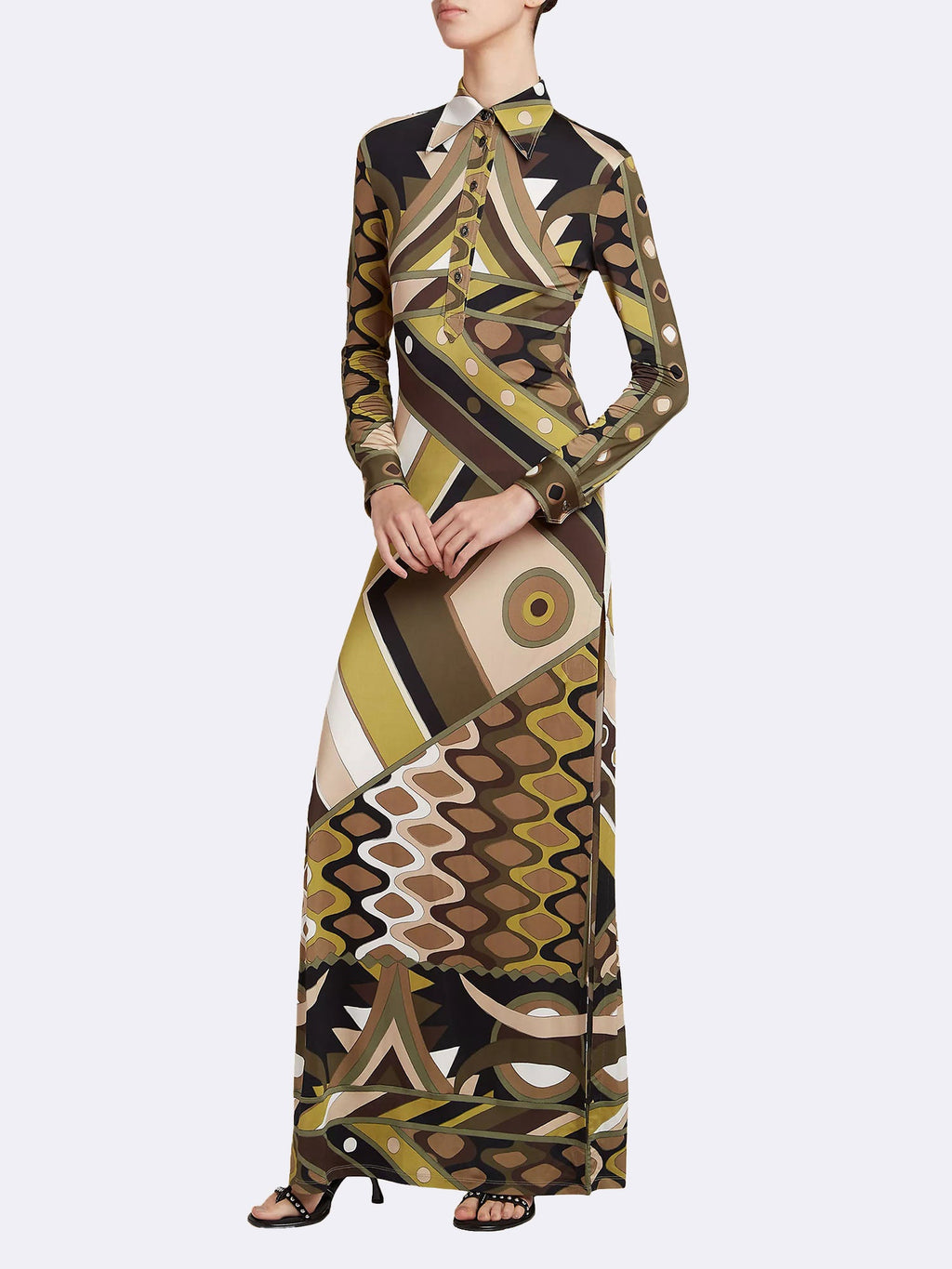 Retro Print Maxi Dress with Long Sleeves