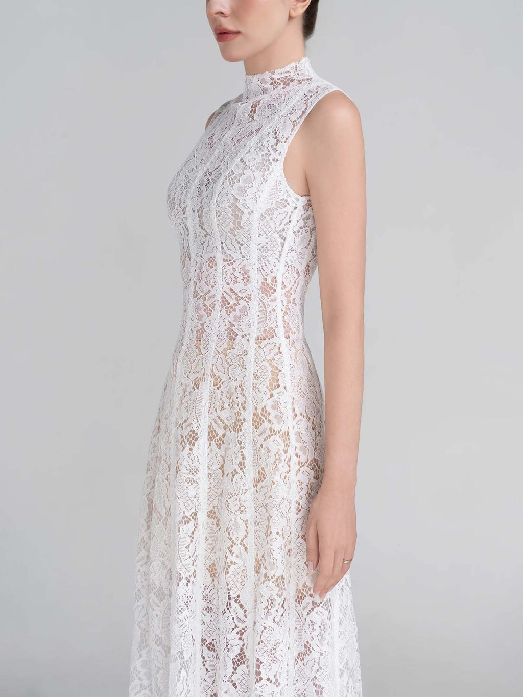 High Neck Sleeveless Lace Maxi Dress