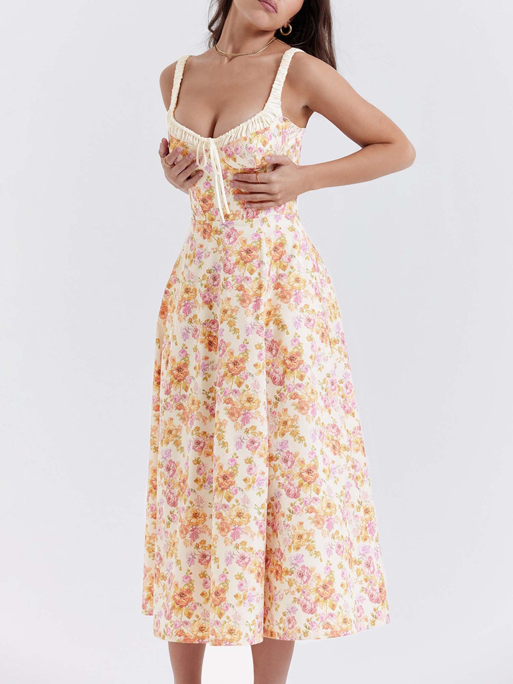 Blossom Whisper Corset Midi Dress