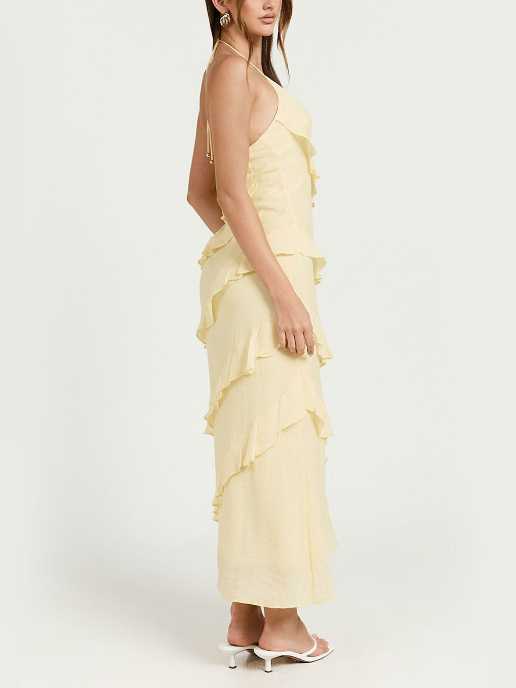 Butter Yellow Ruffle Tiered Midi Dress