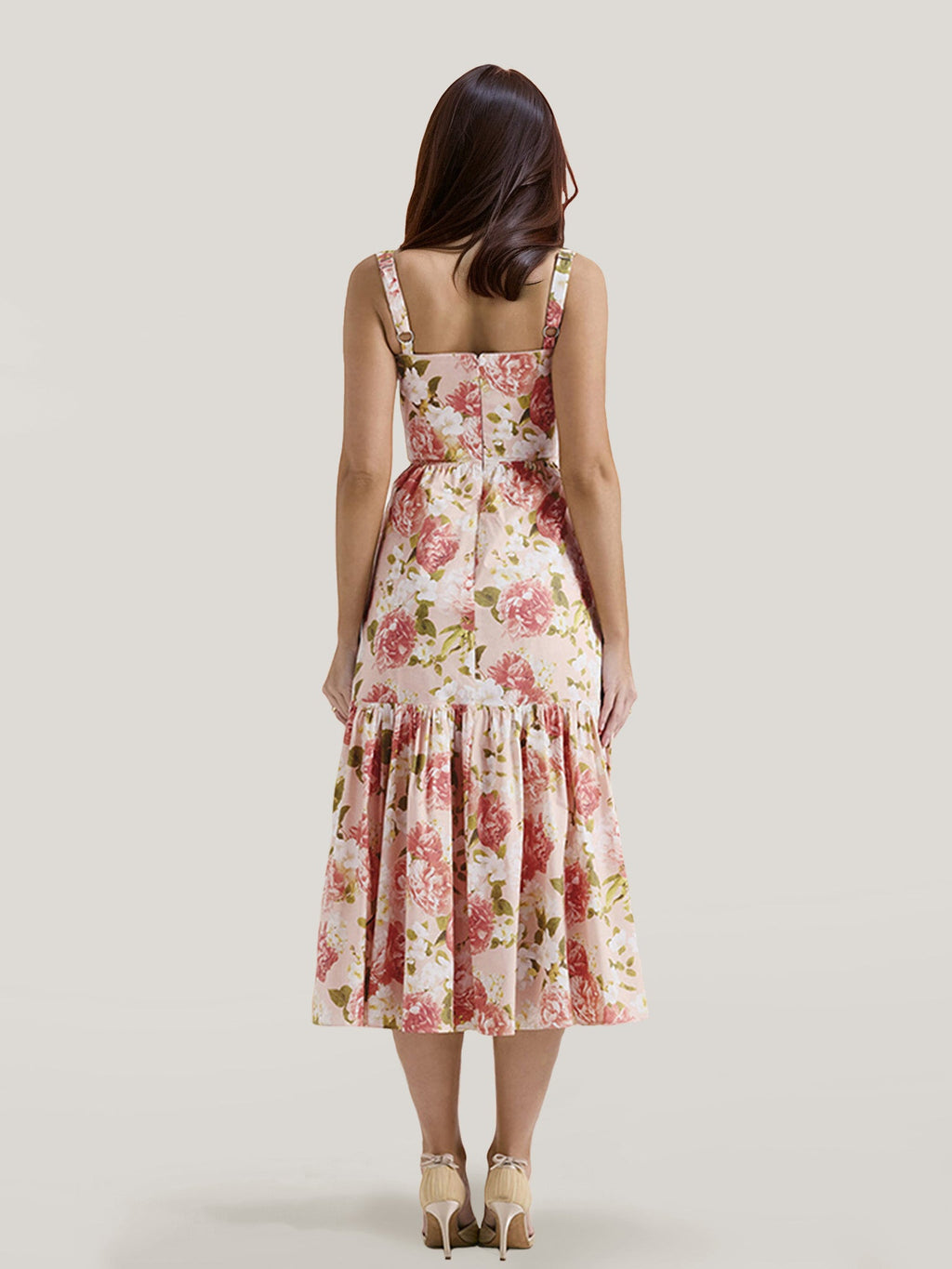 Vibrant Floral Midi Dress with Belt