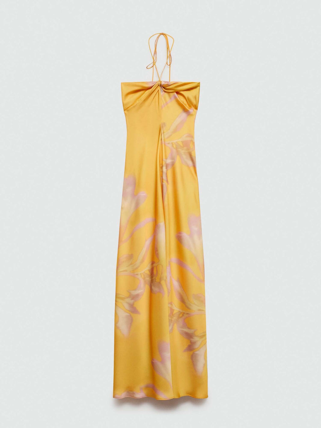 Gaun Maxi Halter Satin Kuning