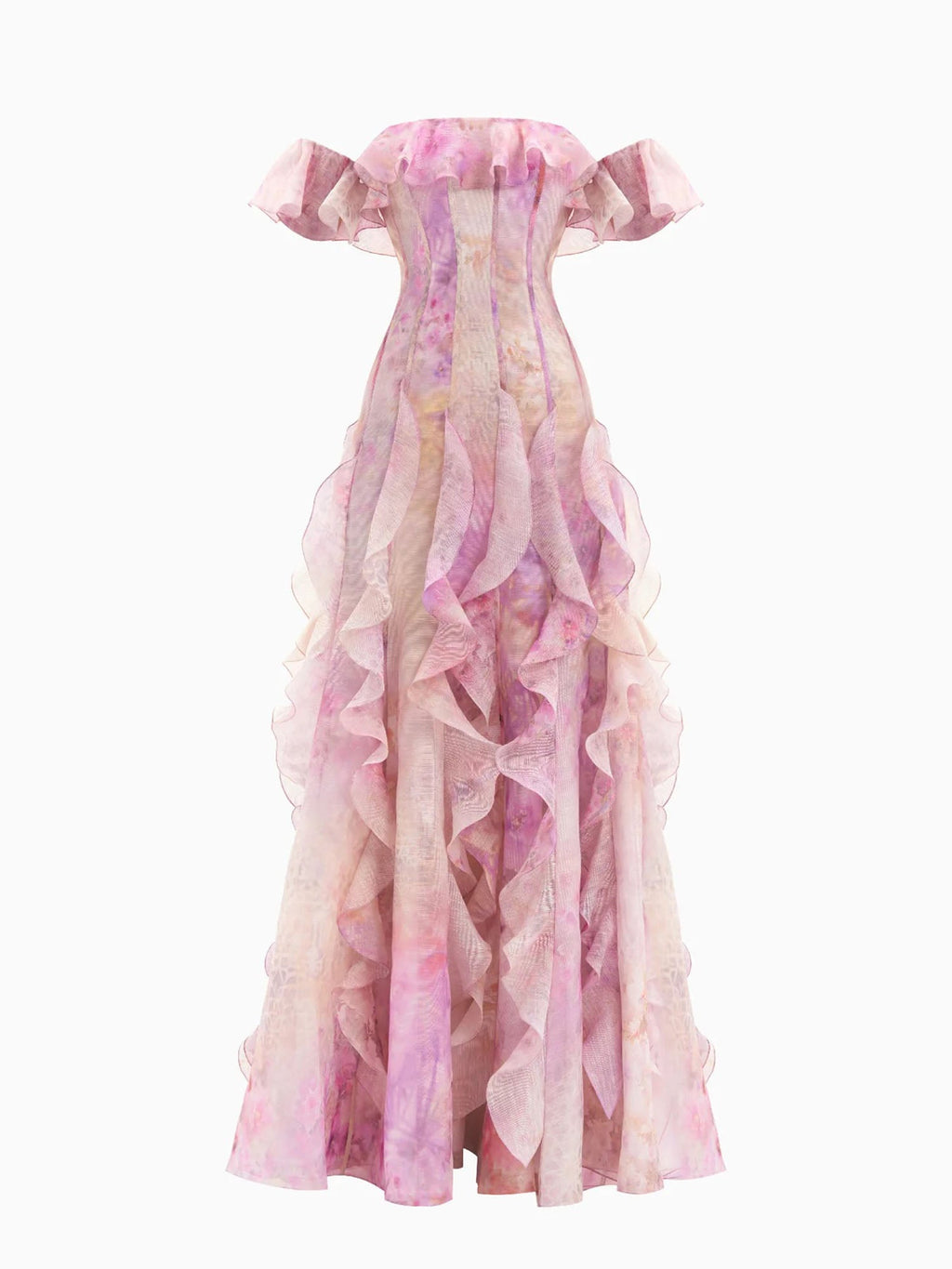 Lavender Off-Shoulder Ruffle Maxi Dress