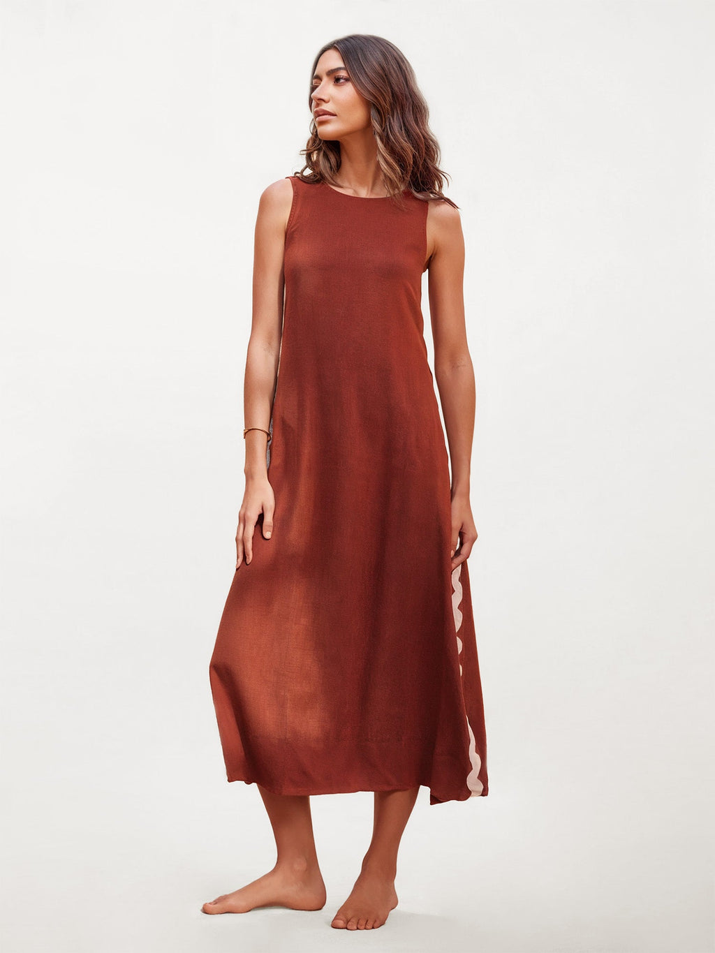 Contrast Trim Side Slit Maxi Dress