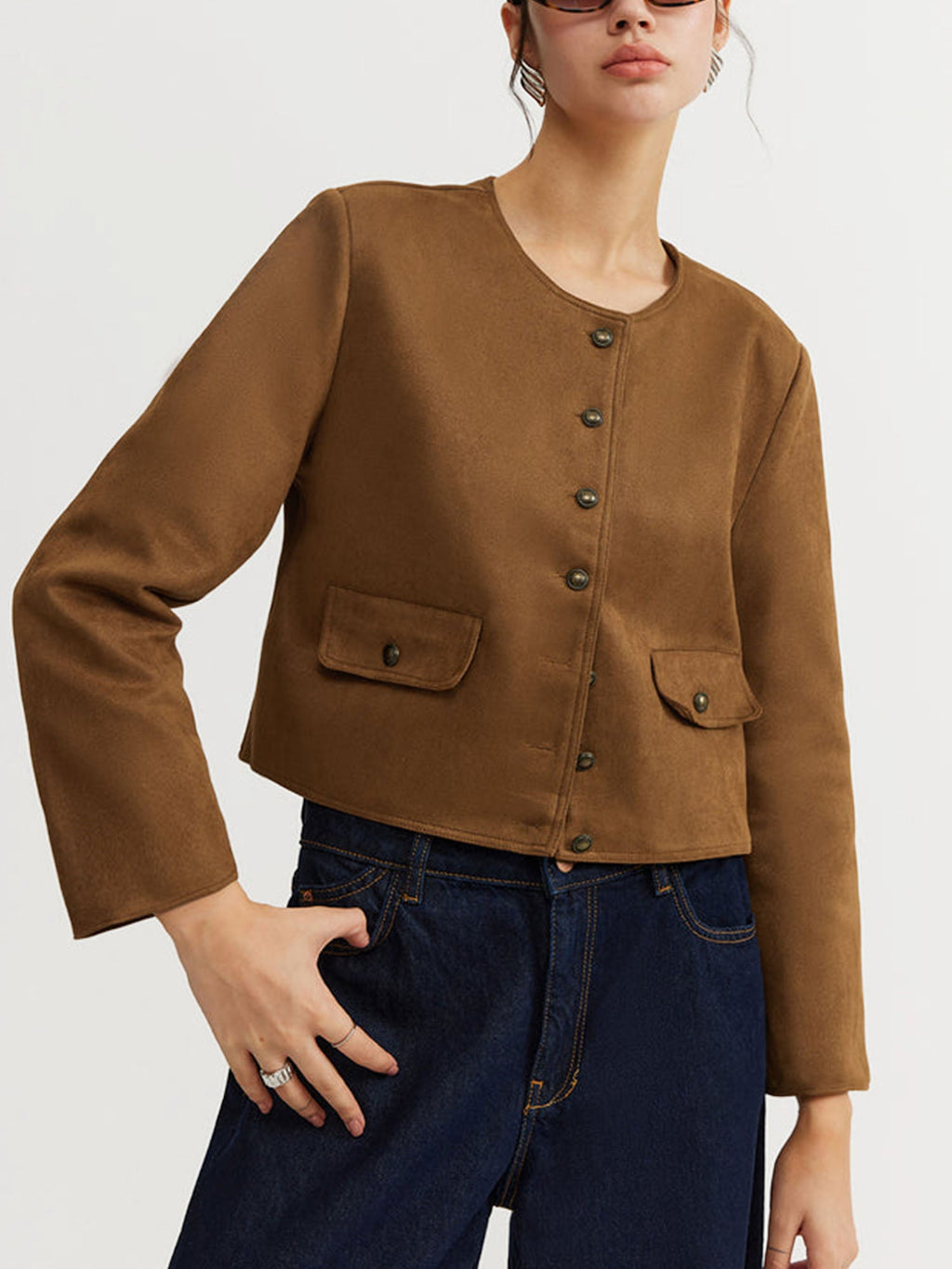 Jaket Berbutang Suede Coklat
