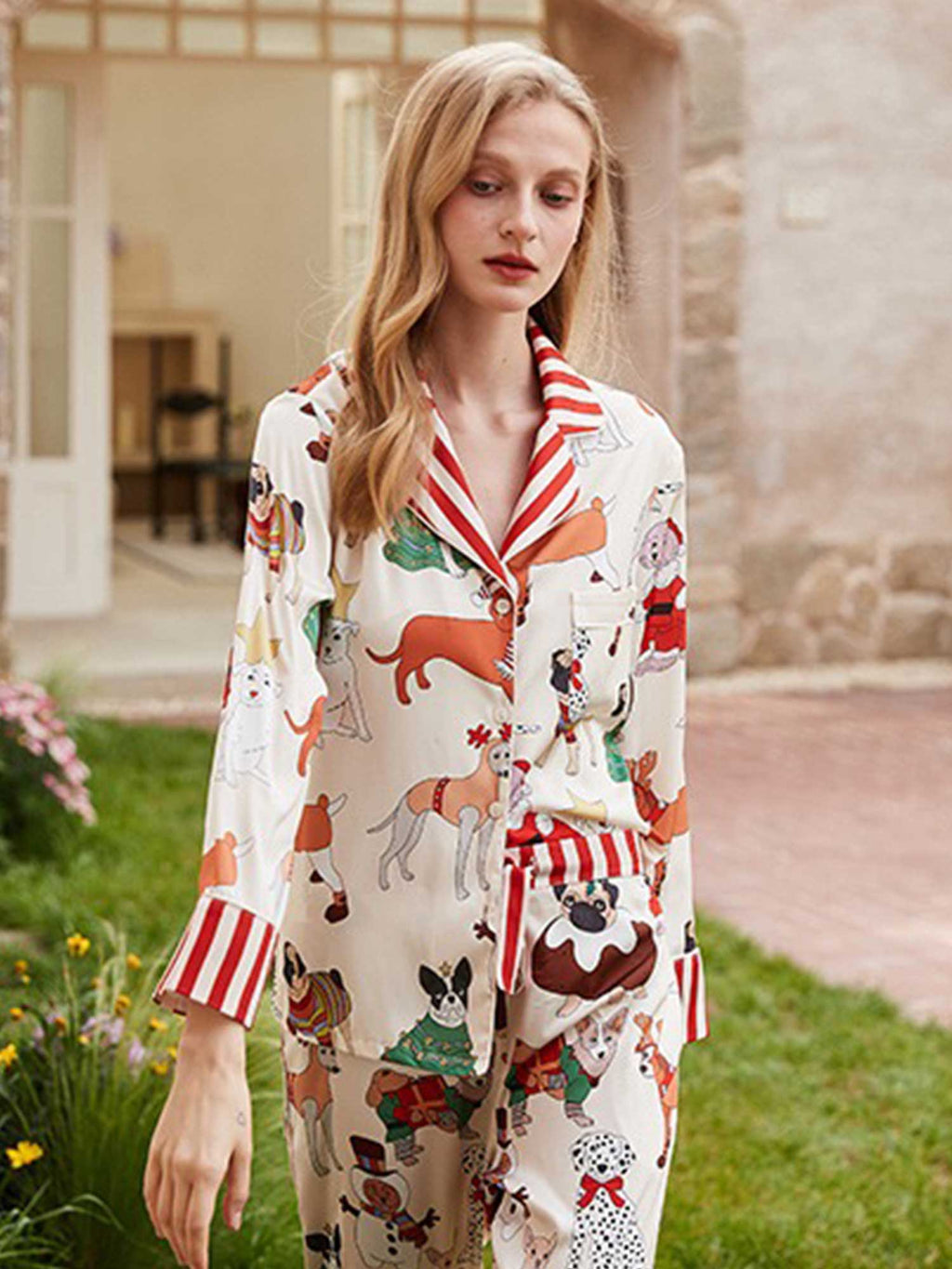 Cartoon Dog Print Long Pajama Set