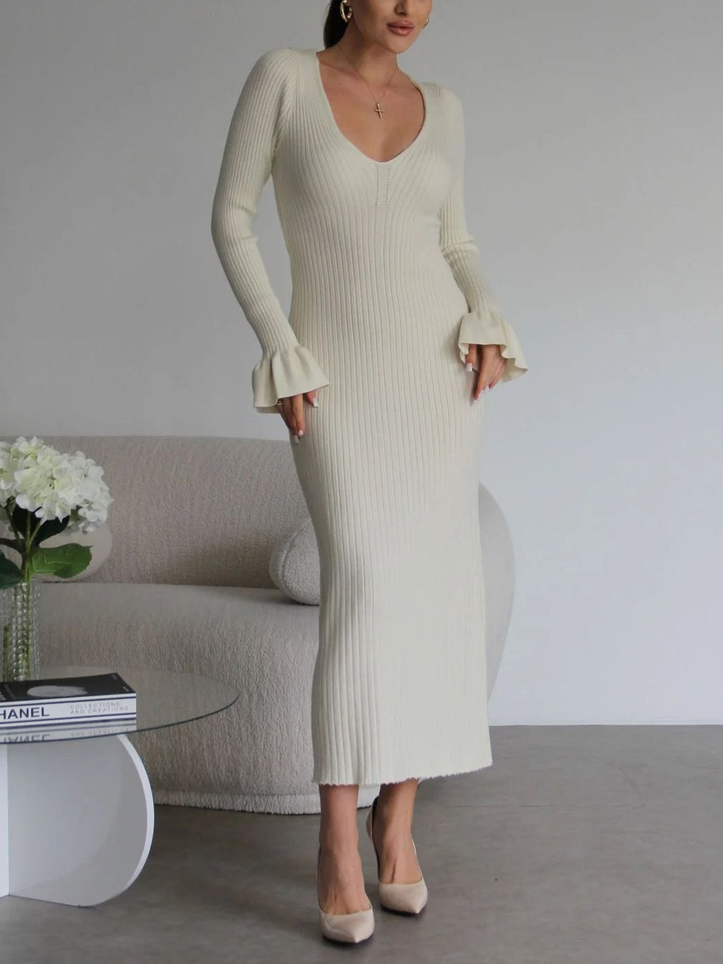White Ribbed Reverie Maxi Dress