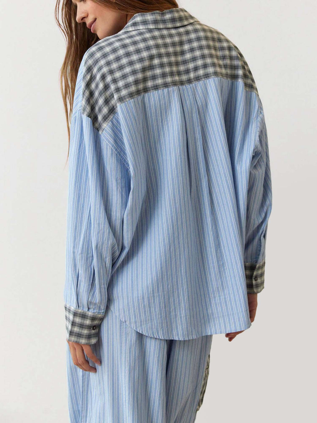 Striped Pajama Set with Checkered Accents