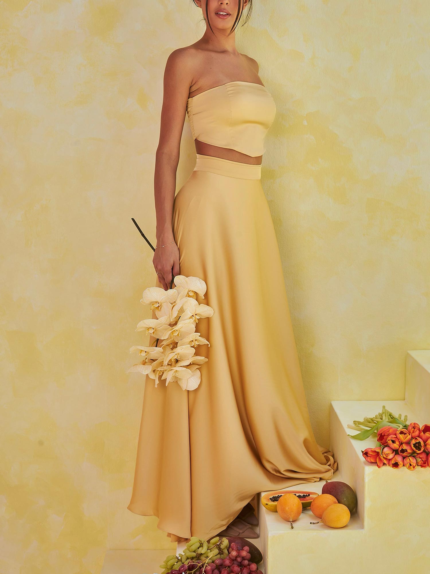 Strapless Crop Top & Flowing Maxi Skirt Set