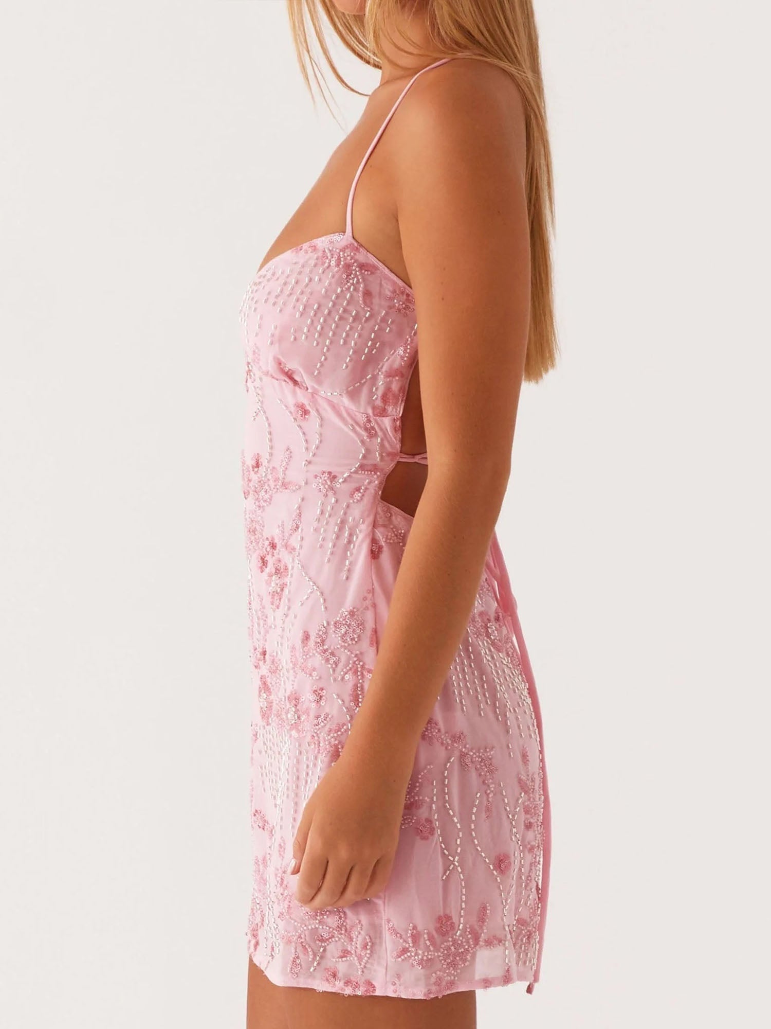 Blush Pink Lace Corset Mini Dress