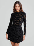 Lace Long Sleeve Mini Dress with Scalloped Hem