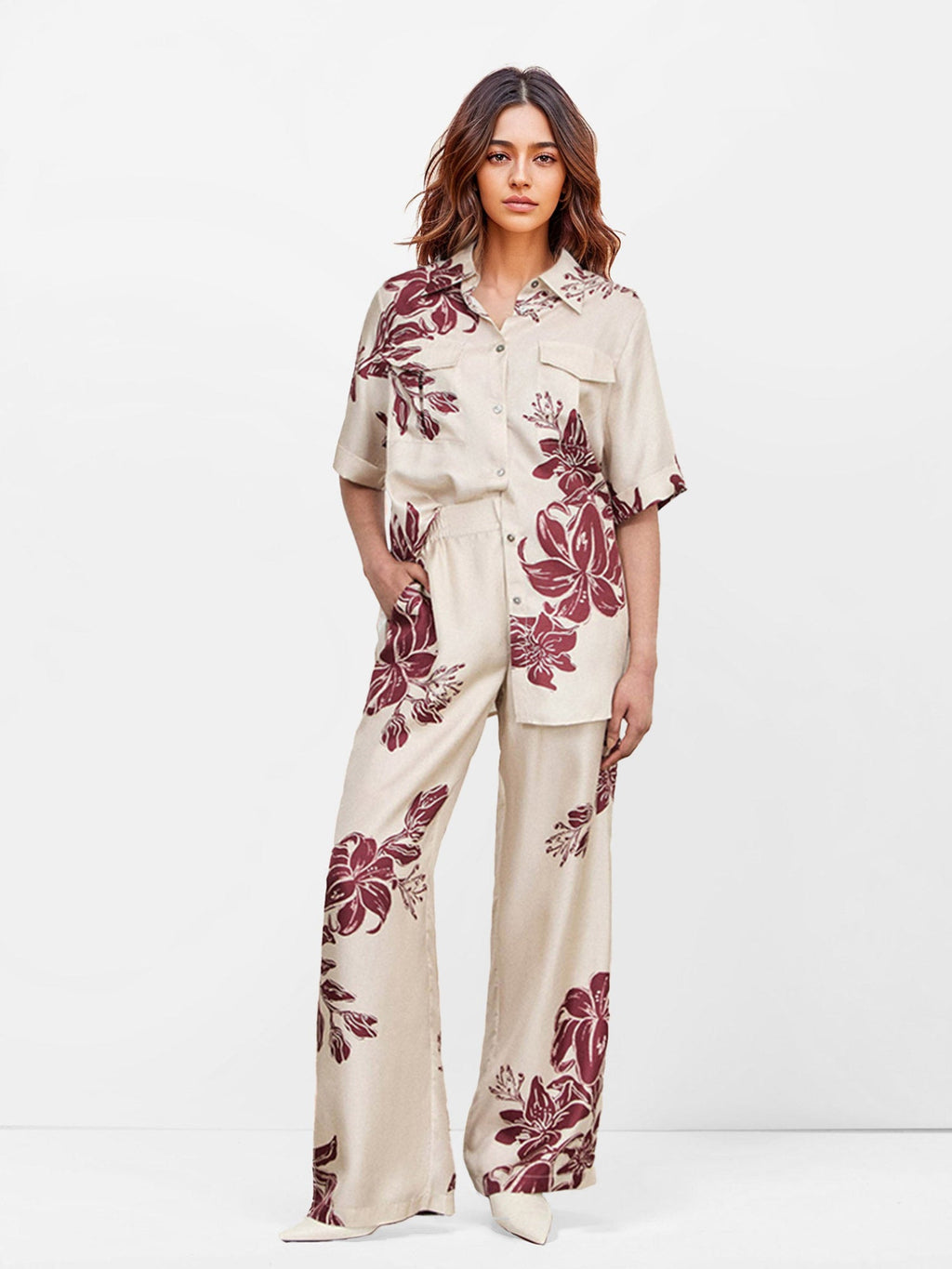 Seluar Kaki Lebar Elegan Floral