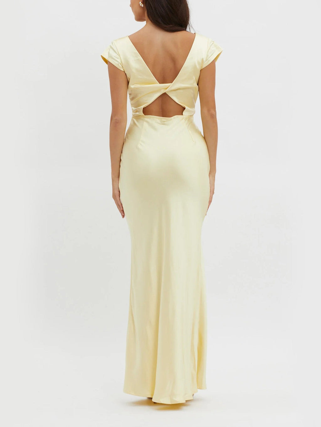 Lemon Cream Plunge Neck Maxi Dress