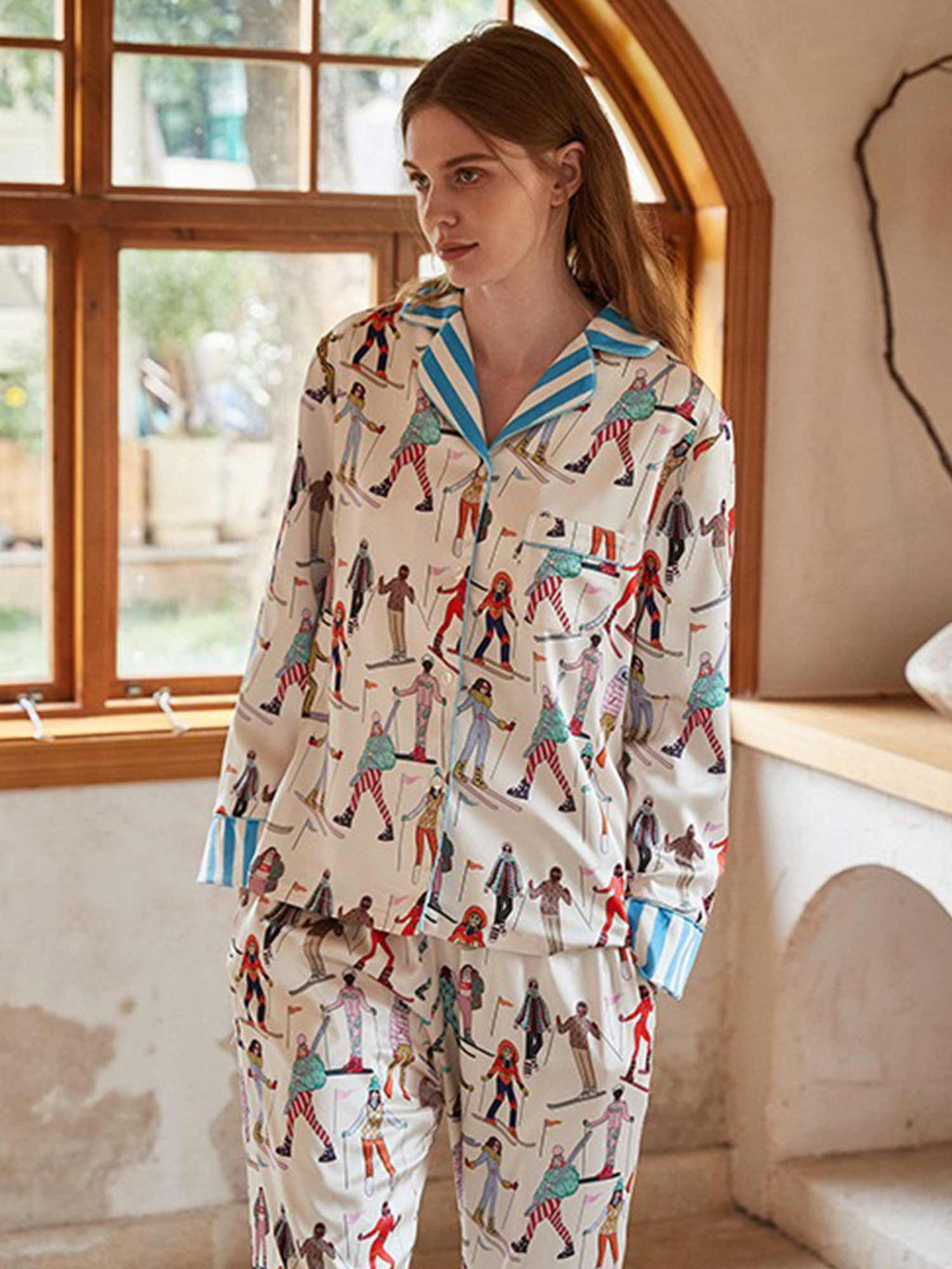Ski Adventure Print Long Pajama Set