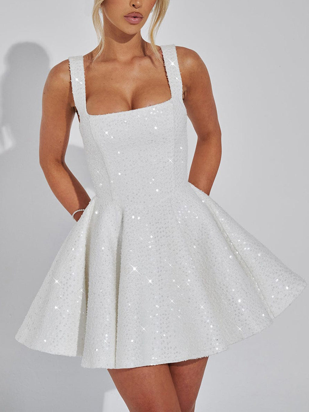 Sequin Detail Flared Mini Dress