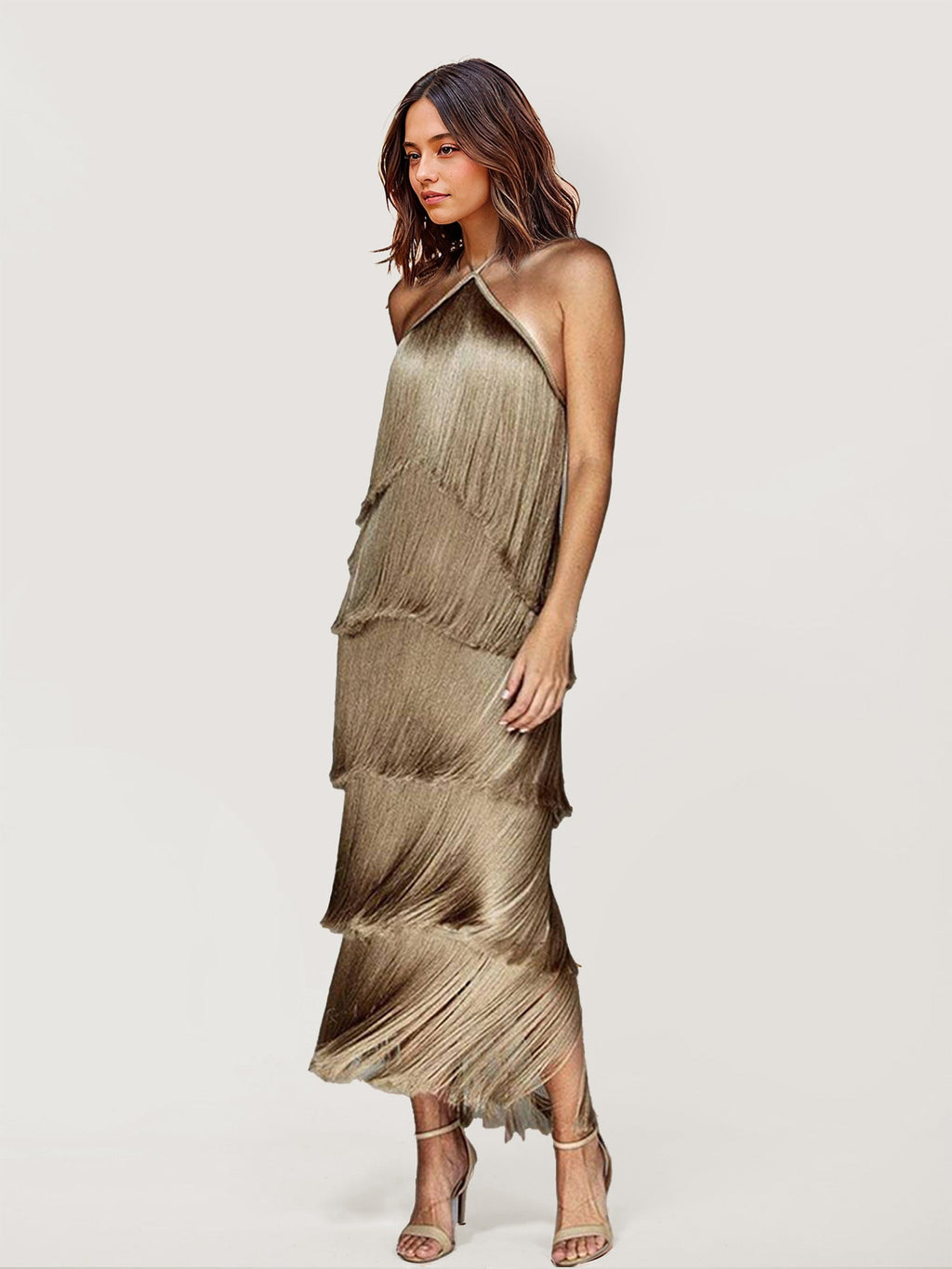 Fringed Halter Neck Midi Dress