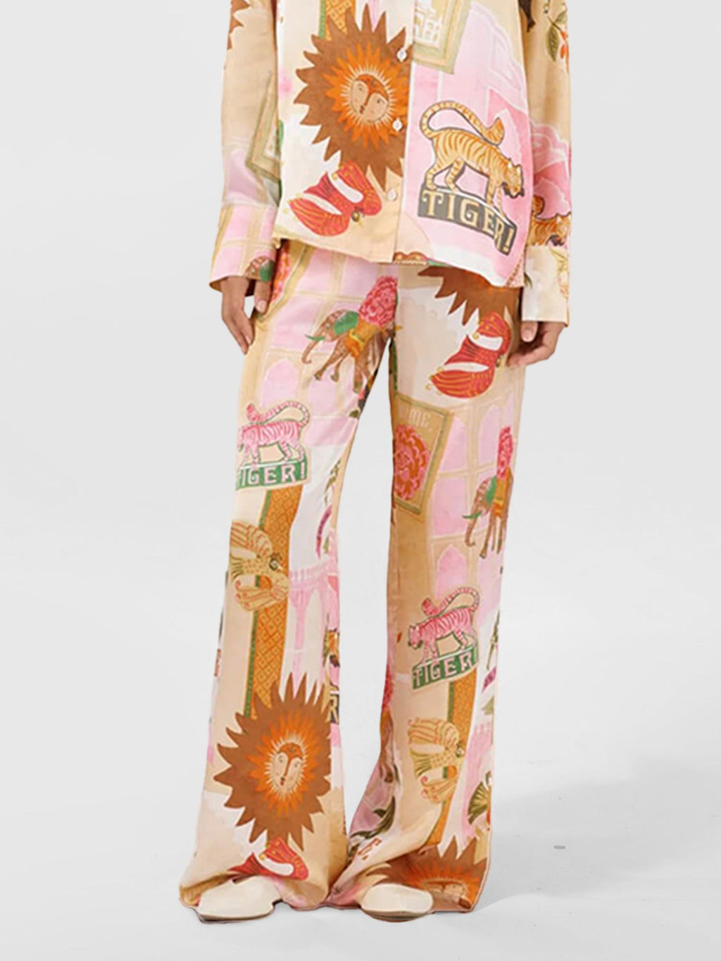 Tiger Print Wide-Leg Pants