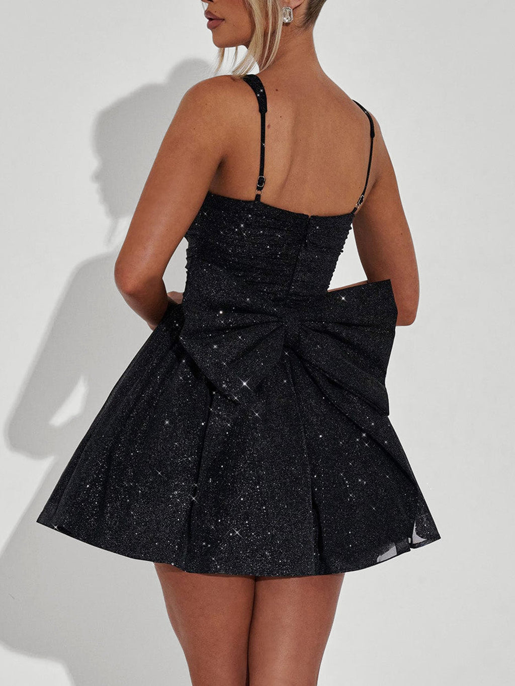 Black Sequin Strap Mini Dress