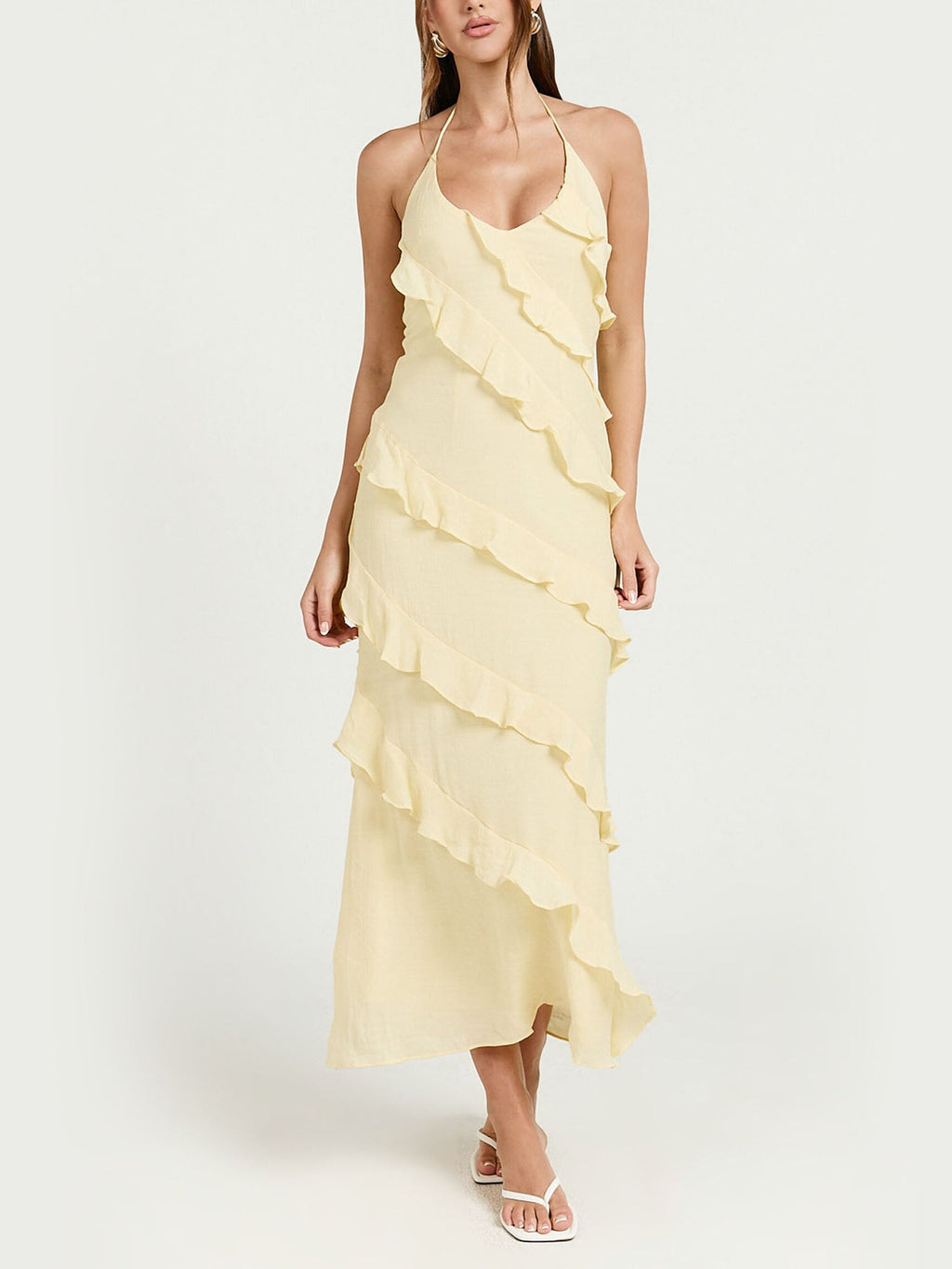 Butter Yellow Ruffle Tiered Midi Dress