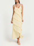 Butter Yellow Ruffle Tiered Midi Dress
