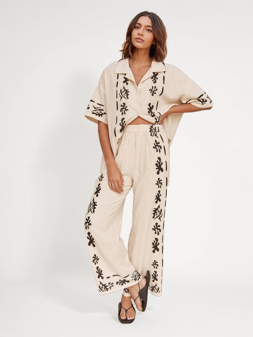 Cream Shirt with Bold Black Print