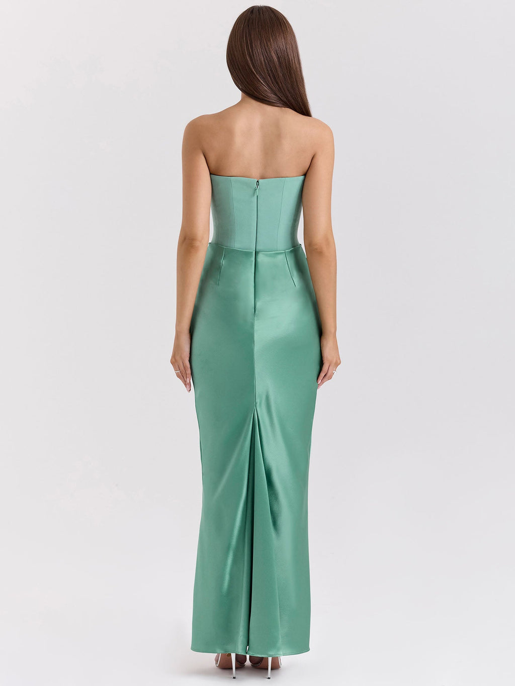 Green Strapless Draped Bodycon Maxi Dress