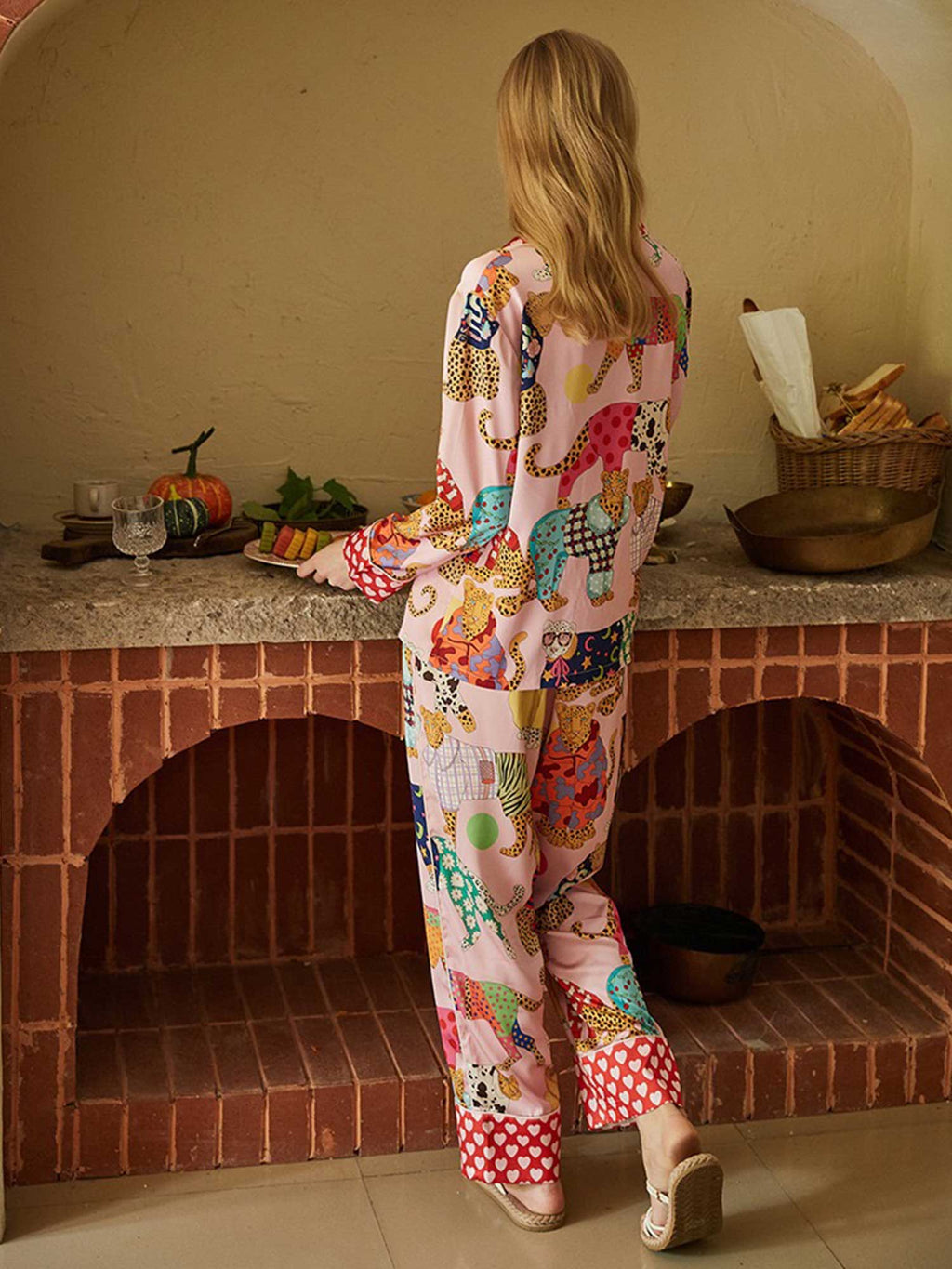 Cartoon Leopard Print Long Pajama Set