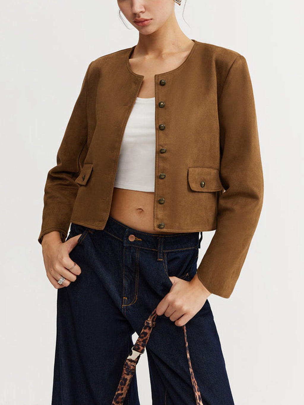 Jaket Berbutang Suede Coklat