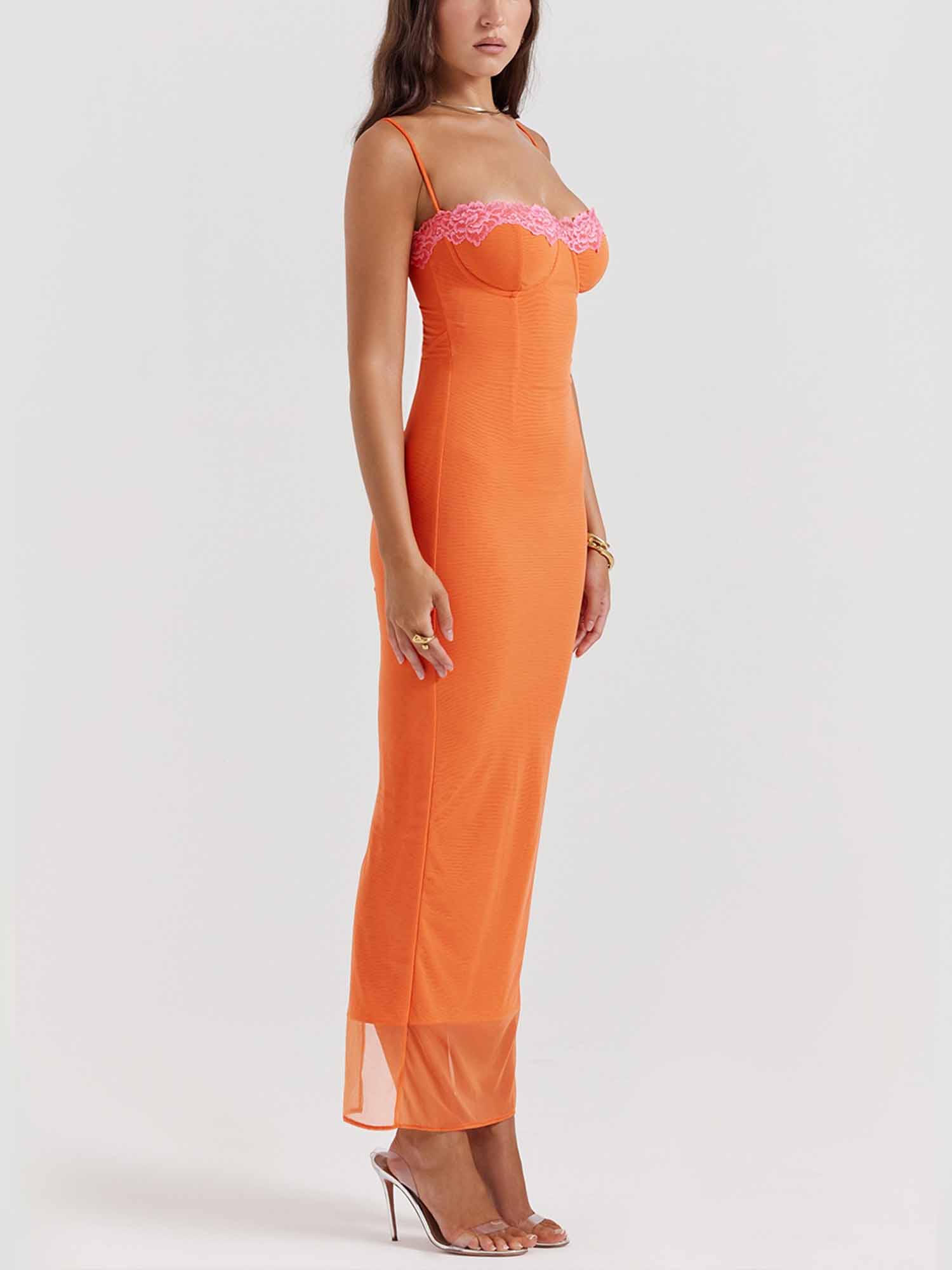 Orange Corset Bodycon Maxi Dress