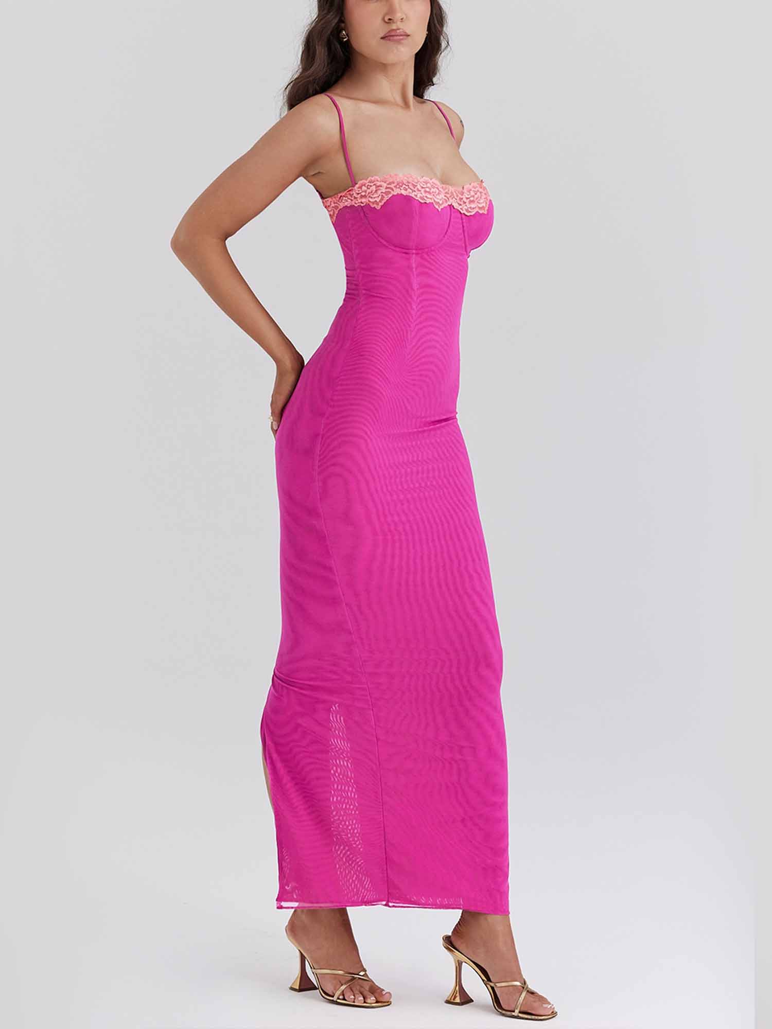 Hot Pink Corset Bodycon Maxi Dress