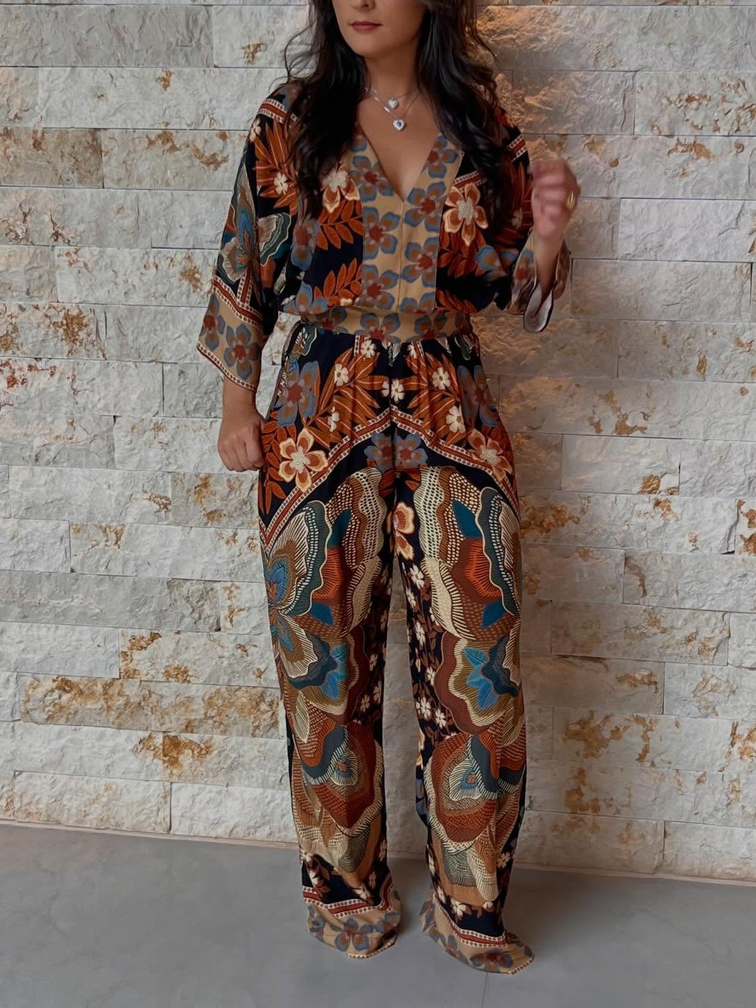 Bohemian Tribal Print Wide-Leg Jumpsuit