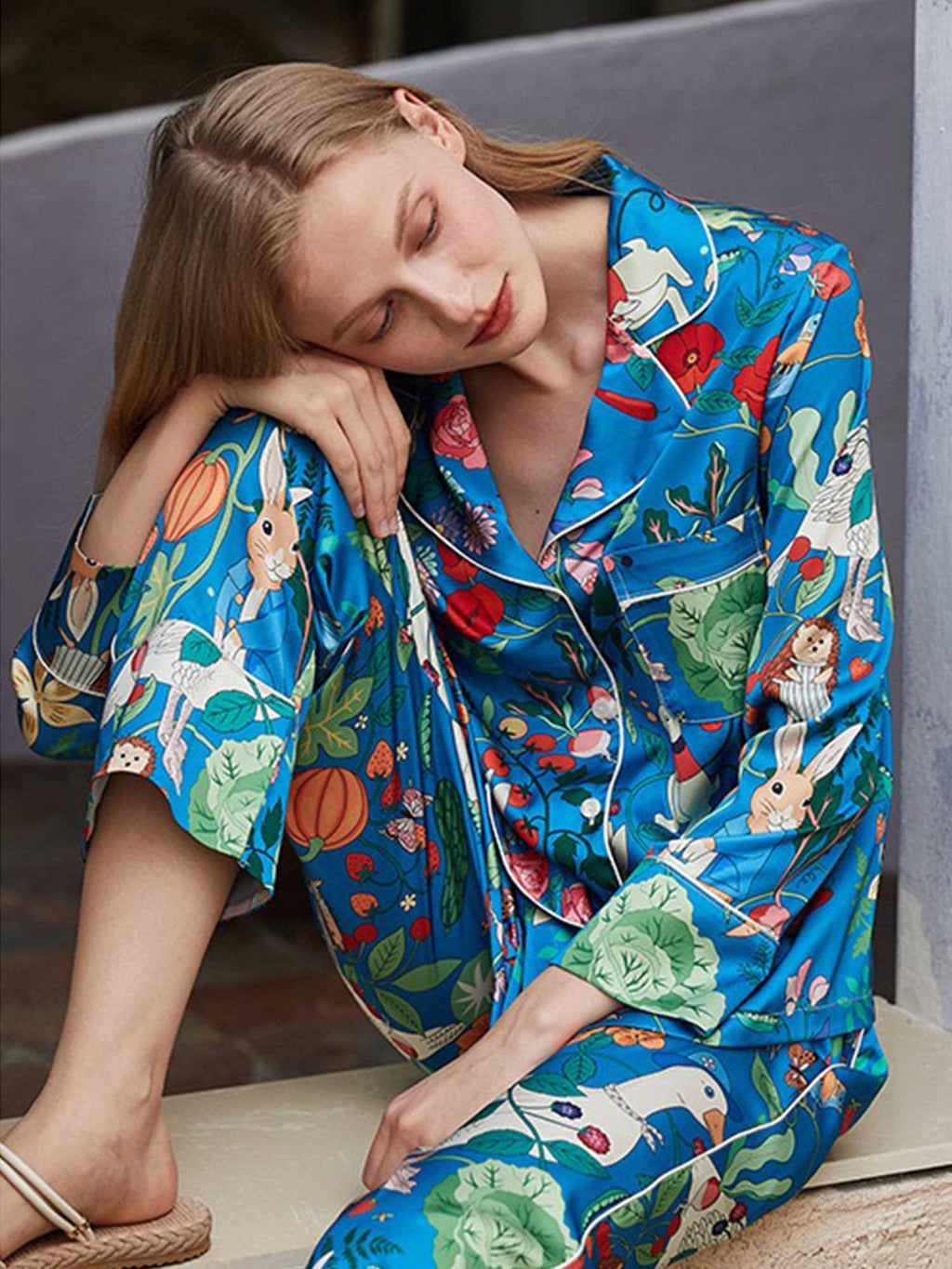 Bunny and Garden Floral Pajama Set